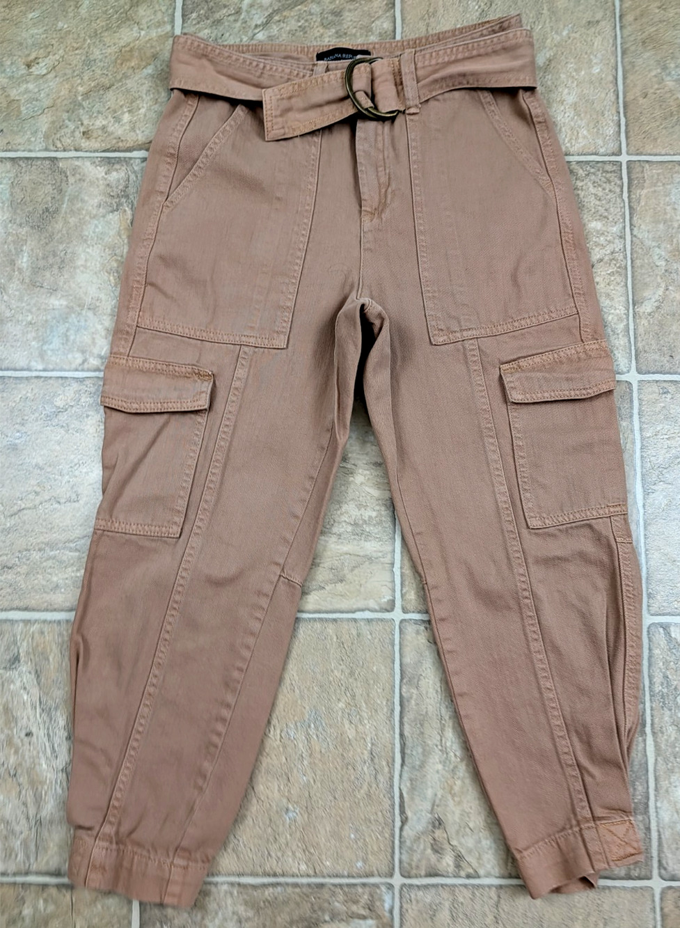 Banana Republic sz 0 Petite High Rise Tapered Utility denim Jeans latte 1408